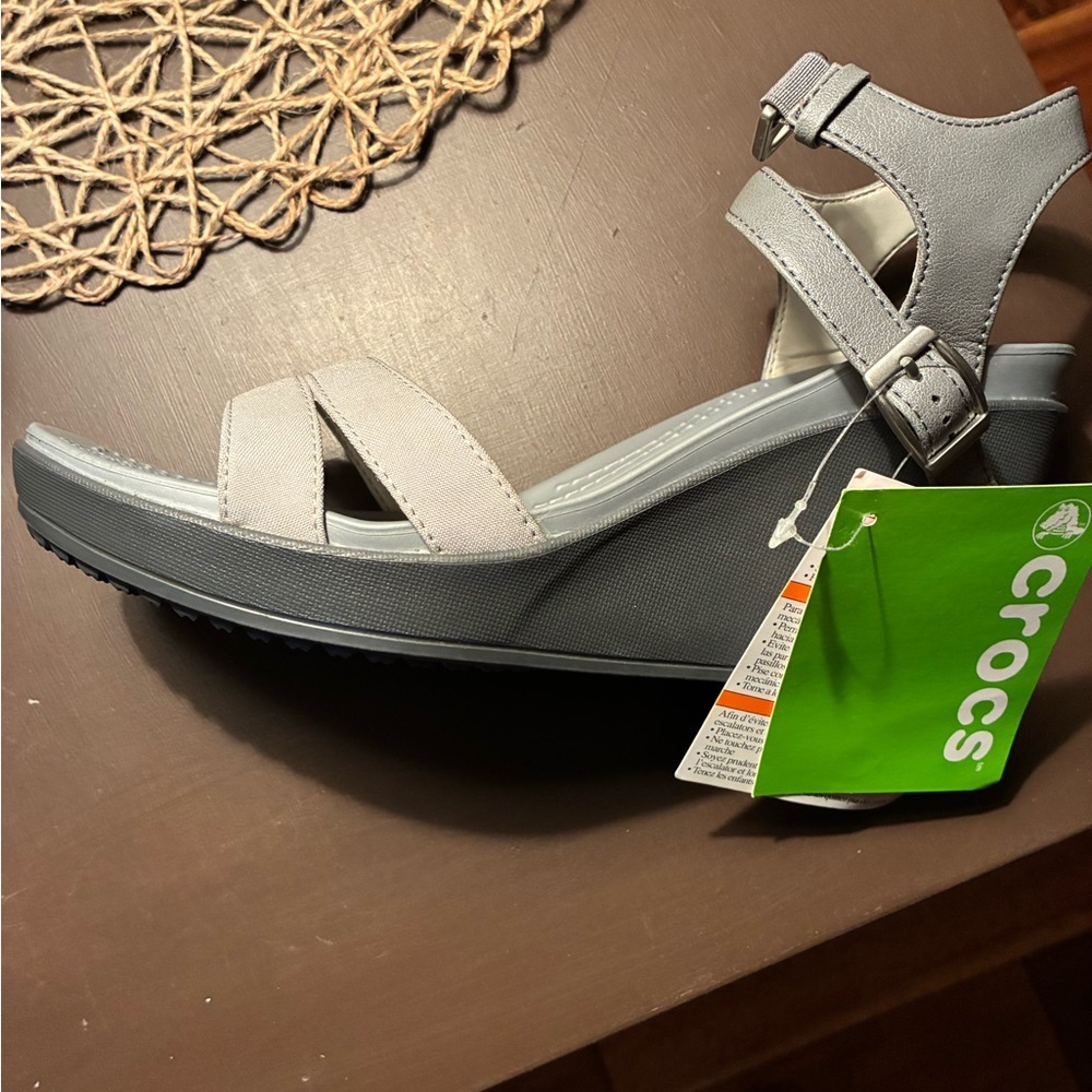 CROCS Women's Light Gray Wedge Sandals